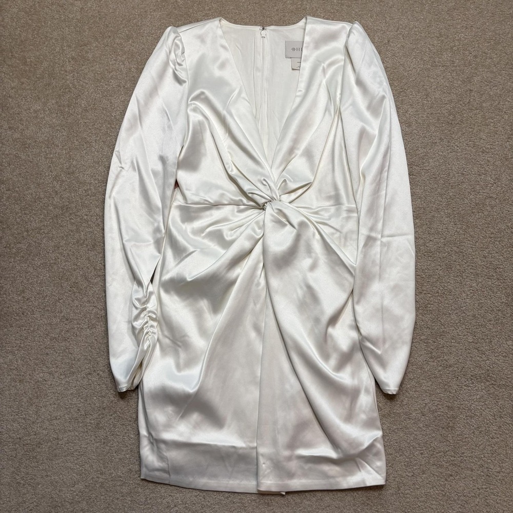 BHLDN Dress NWT Women's Medium White Satin Knot Front Bodycon Mini Bridal Party